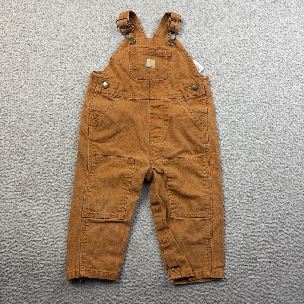 Carhartt Unisex Baby Canvas Bib Overalls Duck Brown Double Knee Infant Size 18M